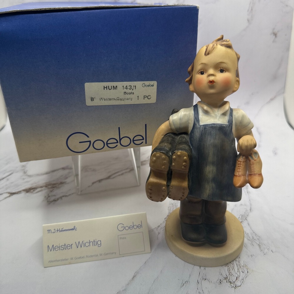 Hummel Boots 143/0 "Meister Wichtig" 6.75" Tall TMK2 Alte Ausführung 1950s BOX